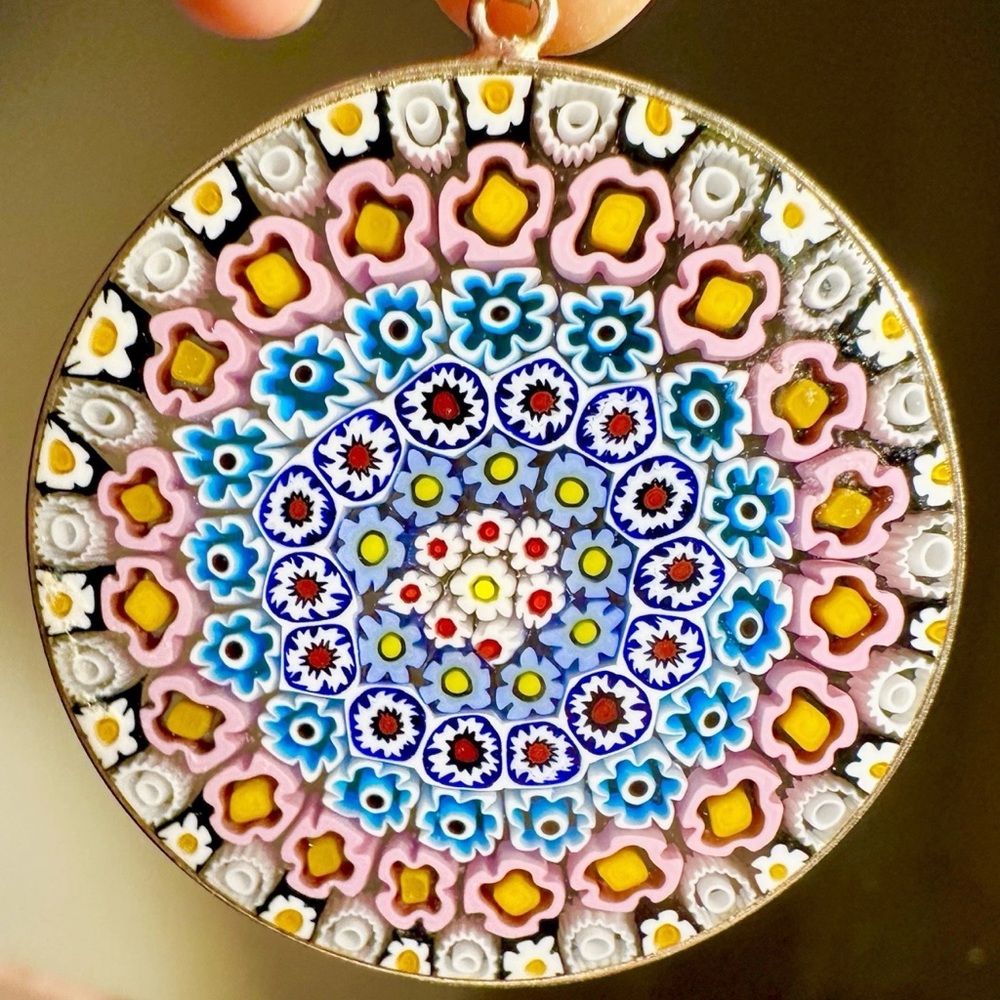 Murano Glass Millefiori Pendant ‘Multicolor’ Venice Italy - Hallmarked